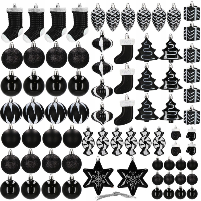 Set globuri si decoratiuni de Craciun, 77 piese, diverse dimensiuni, negru [4]