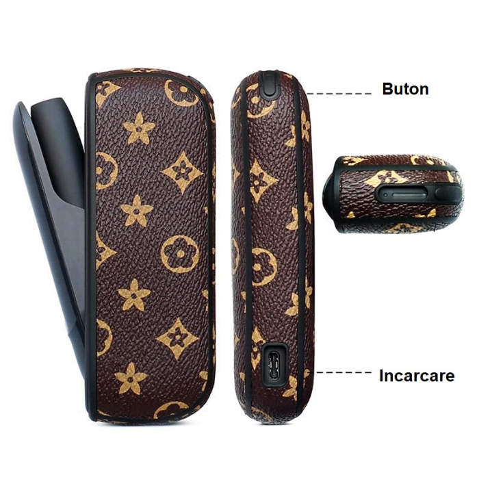 Set Husa Piele Ecologica Si Capac Plastic , pentru IQOS 3.0 DUO, de Protectie, Anti Soc si Zgarieturi, 20 gr, 12 x 4 x 2 cm, Maro [2]