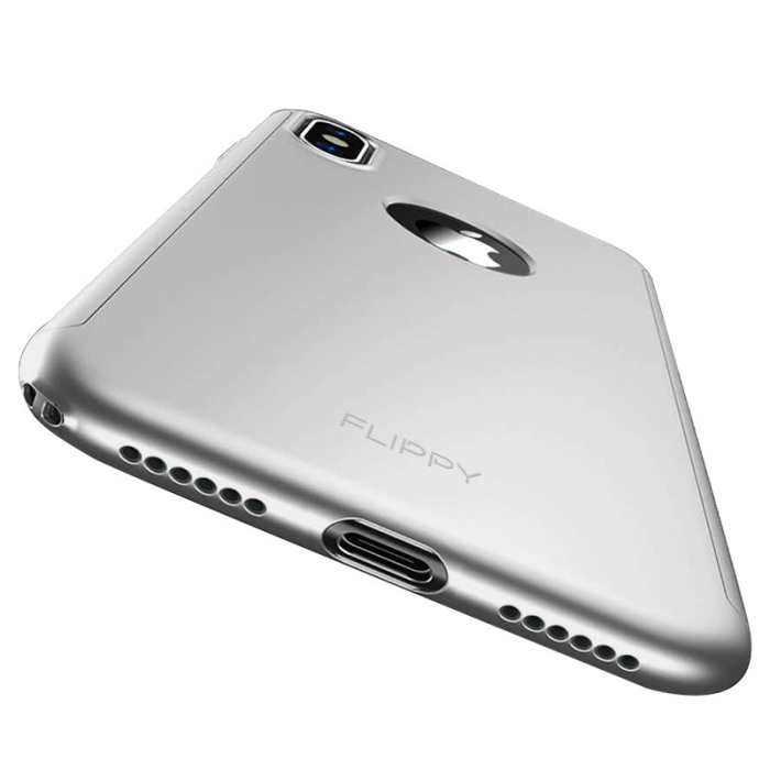 Set Husa si Folie de Protectie, , Compatibila cu Apple iPhone X, Full Cover 360°, Plastic + Sticla, Argintiu [2]