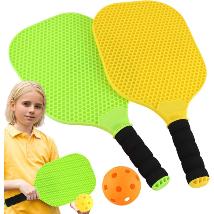 Set Joc de Ping-Pong, , 2 Palete, 1 Minge, + 6 Ani, 37.5 x 18 x 3 cm, Galben/Verde [4]