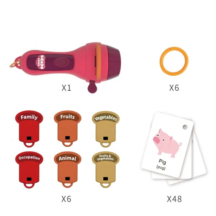 Set Jucarie Educativa, , Proiector Tip Lanterna Pentru Copii, 6 Teme, 48 de Imagini, Cutie Depozitare, +3 ani, Rosu [5]