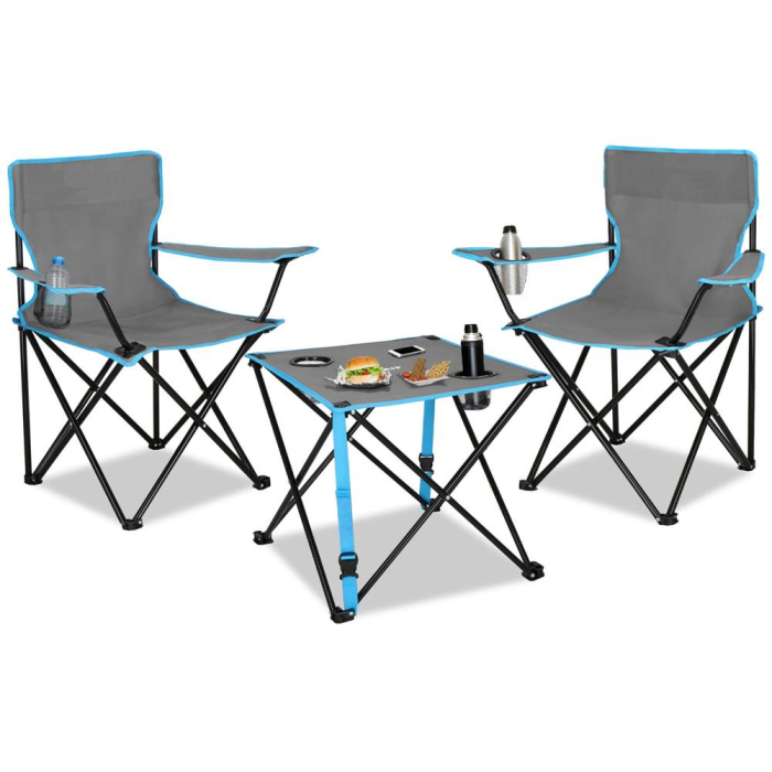 Set masa pliabila cu 2 scaune, structura metalica, husa transport, 47x47x45 cm, gri [16]