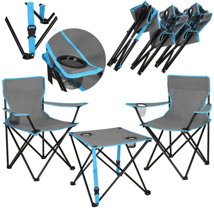 Set masa pliabila cu 2 scaune, structura metalica, husa transport, 47x47x45 cm, gri [15]