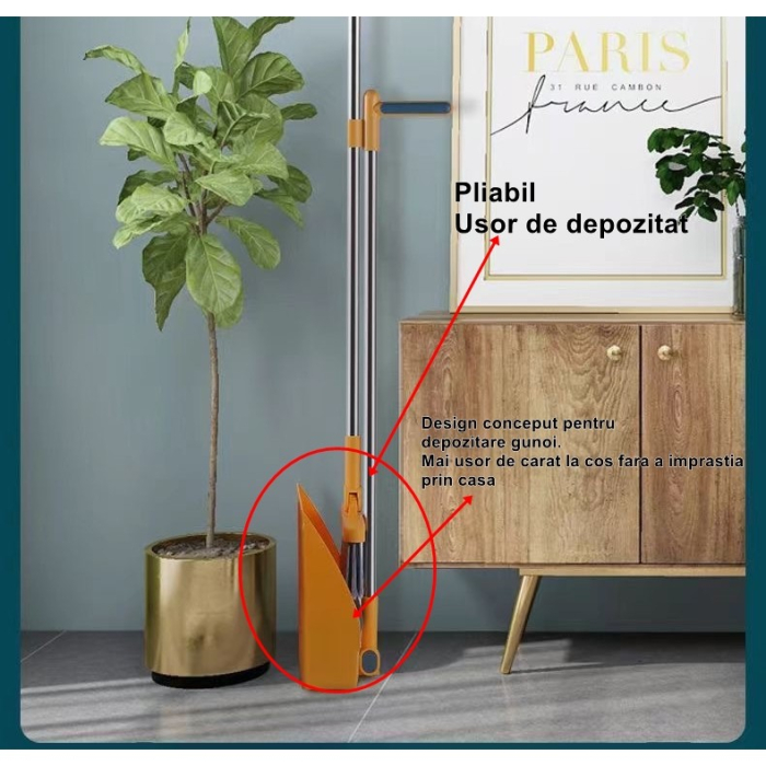 Set Matura si Faras cu Coada Detasabila, , cu Dinti de Pieptene pentru Curatare Matura, rotativ, pliabil, Otel inoxidabil si Polipropilena, portocaliu [3]