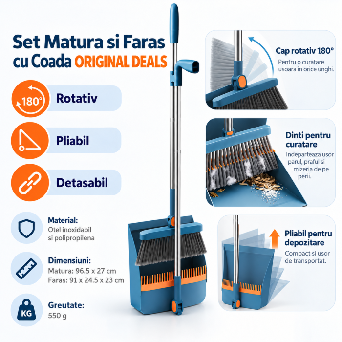 Set Matura si Faras cu Coada, Dinti Tip Pieptene, Pliabil, Albastru, ORIGINAL DEALS [9]