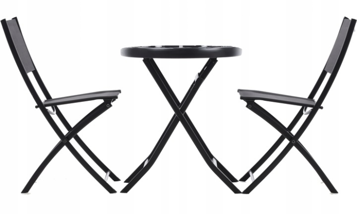 Set mobilier balcon pliabil cu masa sticla si 2 scaune, structura metalica, 60x70 cm, negru [3]