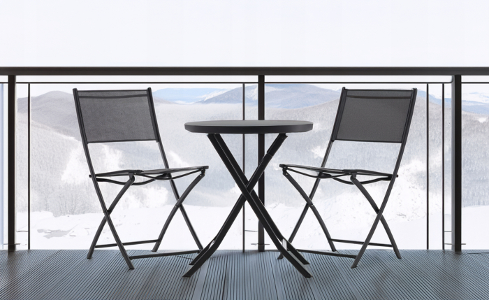 Set mobilier balcon pliabil cu masa sticla si 2 scaune, structura metalica, 60x70 cm, negru [2]