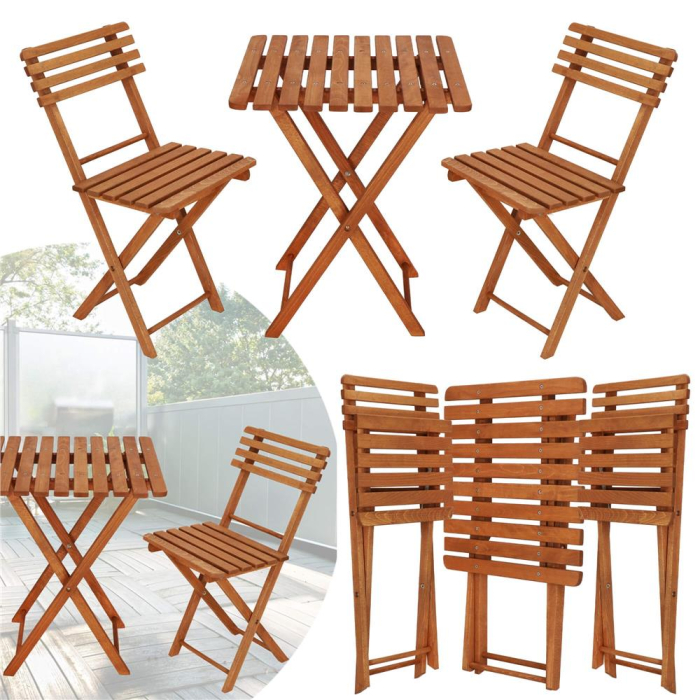 Set mobilier balcon sau terasa din lemn de fag, pliabil, masa 52x51x65 cm si 2 scaune, maro [10]