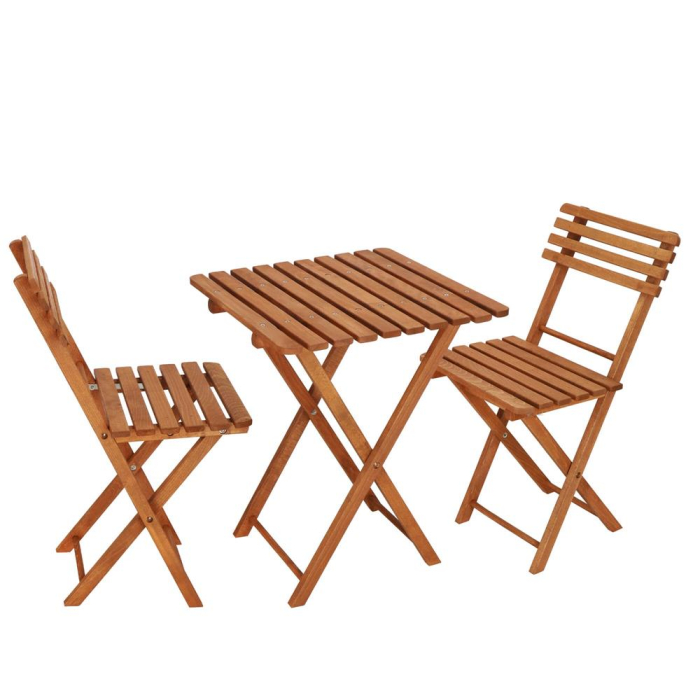 Set mobilier balcon sau terasa din lemn de fag, pliabil, masa 52x51x65 cm si 2 scaune, maro [2]