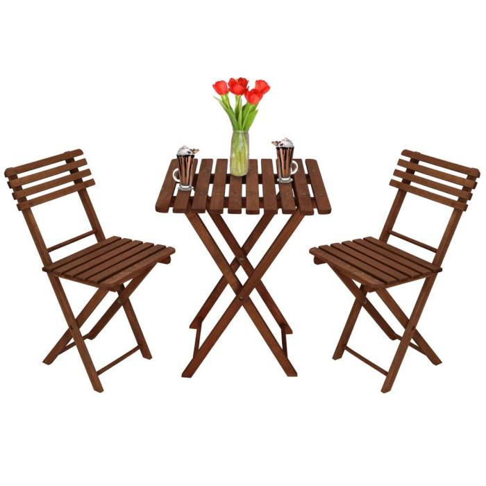 Set mobilier balcon sau terasa din lemn de fag, pliabil, masa 52x51x65 cm si 2 scaune, maro inchis [24]