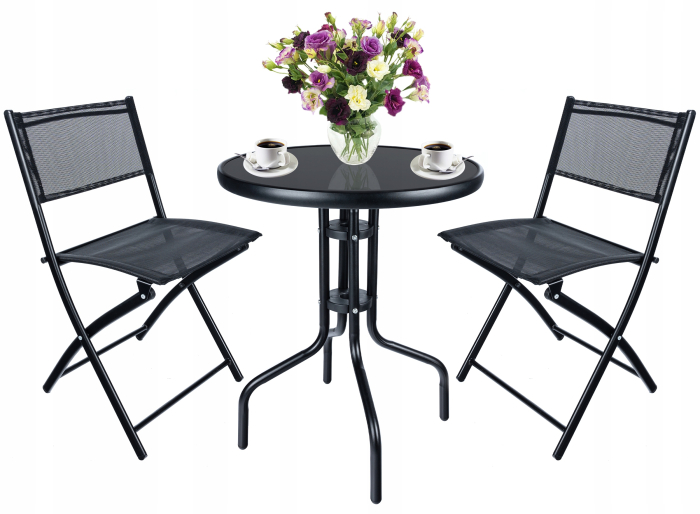 Set mobilier gradina Sersimo Oneiro, 2 scaune pliabile, 1 masa, negru [8]