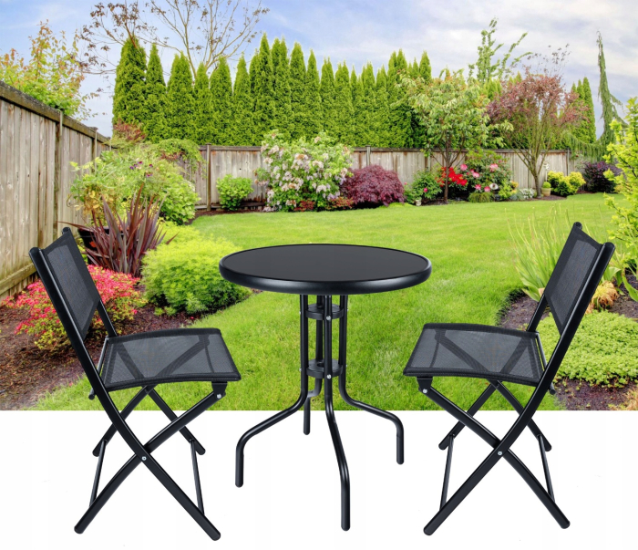 Set mobilier gradina Sersimo Oneiro, 2 scaune pliabile, 1 masa, negru [7]