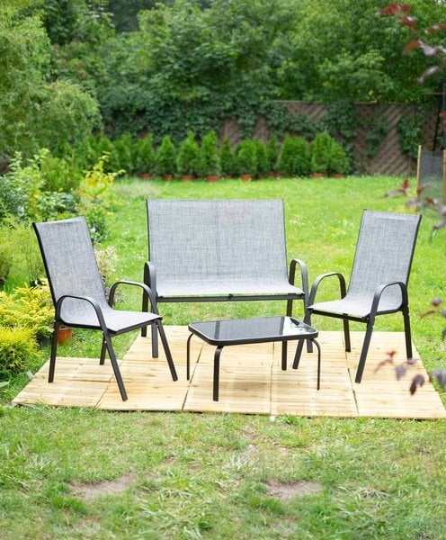 Set mobilier gradina textilene, 2 scaune, 1 canapea si 1 masa, gri deschis [15]