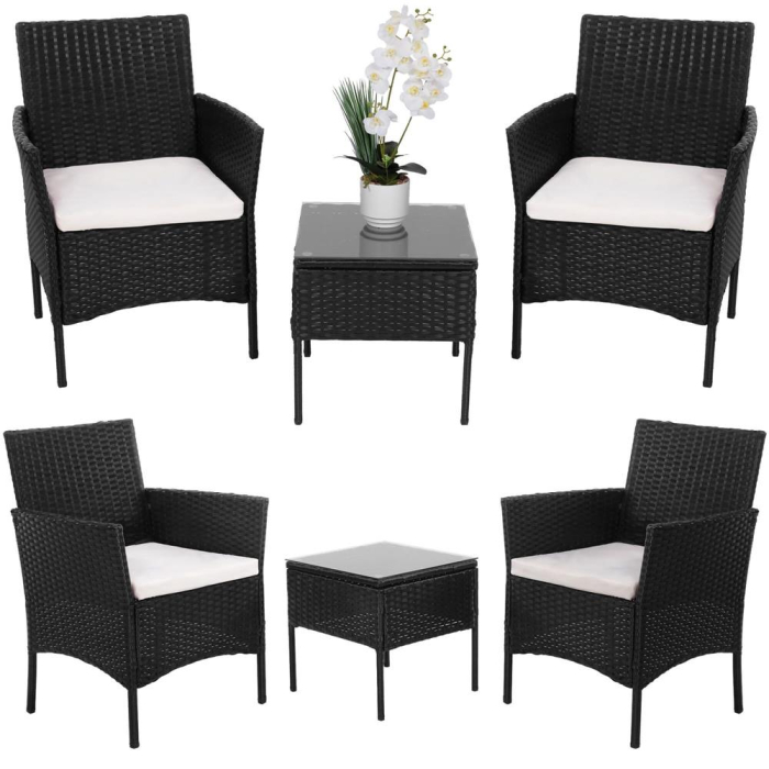 Set mobilier terasa, din tehnorattan, masa cu blat sticla securizata, 2 fotolii cu perne, negru [13]