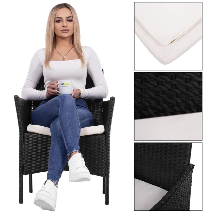 Set mobilier terasa, din tehnorattan, masa cu blat sticla securizata, 2 fotolii cu perne, negru [35]