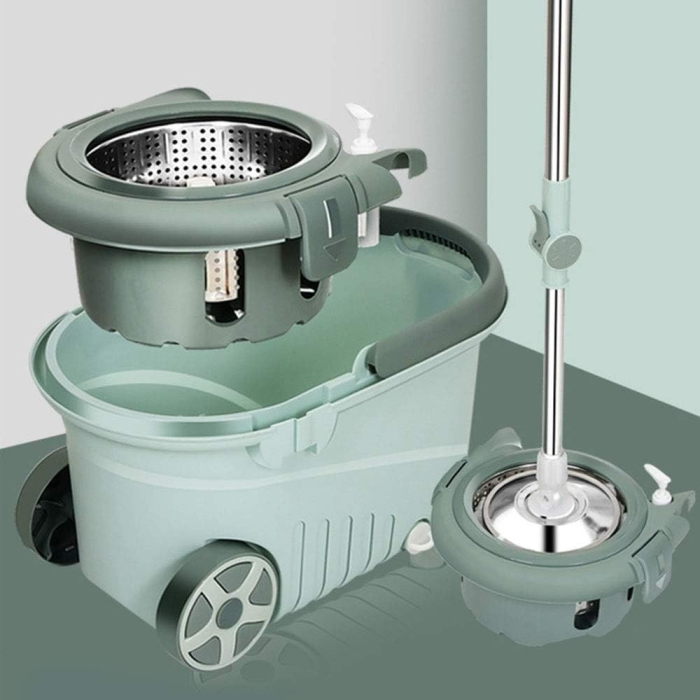 Set mop rotativ cu galeata , material plastic si microfibra, o rezerva inclusa, rezistent, cu dop scurgere, vas detasabil, orificiu pentru solutie, pentru interior, capacitate 8 l, verde [6]