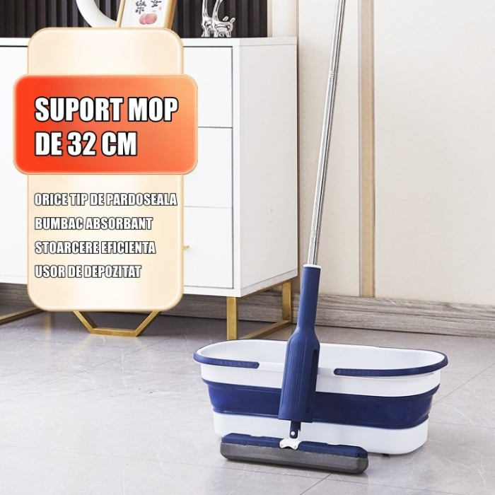 Set Mop Telescopic cu Galeata Pliabila, , Albastru, 32 cm, Maner Reglabil 140 cm, Sistem de Stoarcere Eficient [2]