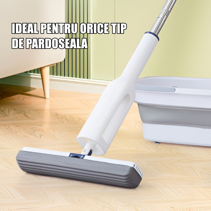 Set Mop Telescopic cu Galeata Pliabila, , Gri, 32 cm, Maner Reglabil 140 cm, Sistem de Stoarcere Usor si Eficient [6]