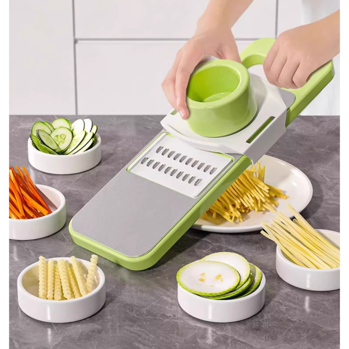 Set Multifunctional din 7 Piese, , pentru Taierea si Maruntirea Legumelor, Uz Casnic,din Otel Inoxidabil, Gri-Verde [9]