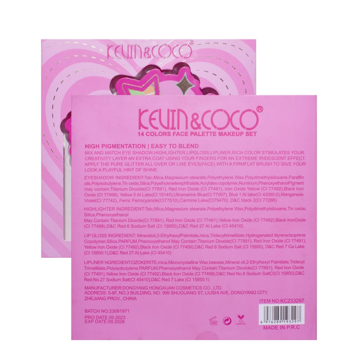 Set Paleta de machiaj cu 14 farduri de pleoape Kevin&Coco, Red Heart Eyeshadow Palette, 21 x 20.5 x 2.2cm [6]