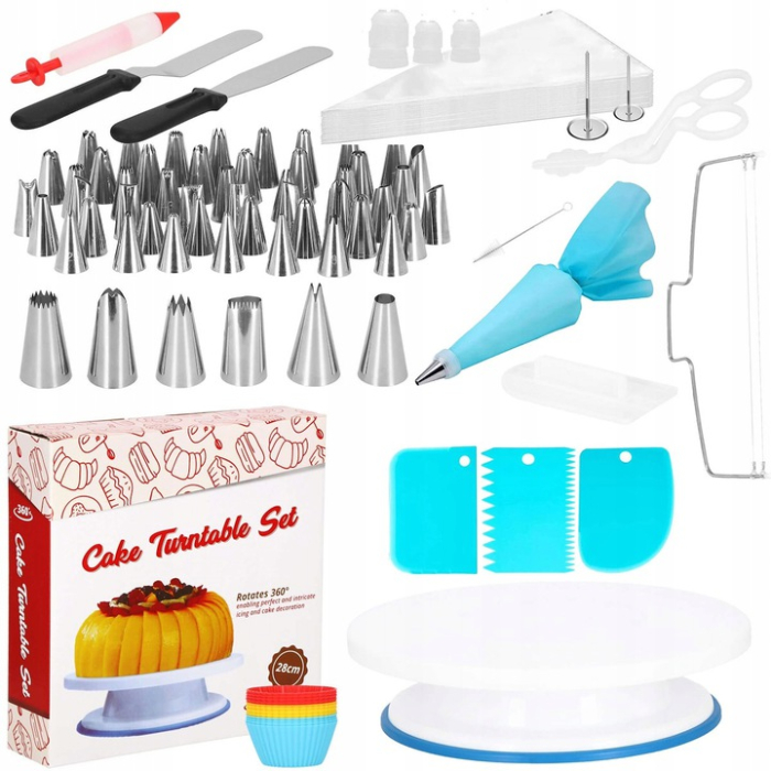 Set patiserie cu platou rotativ, 106 piese cu sabloane pentru ornarea prajiturilor [1]
