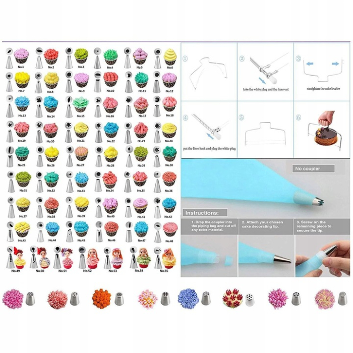 Set patiserie cu platou rotativ, 137 piese cu sabloane pentru ornarea prajiturilor [5]