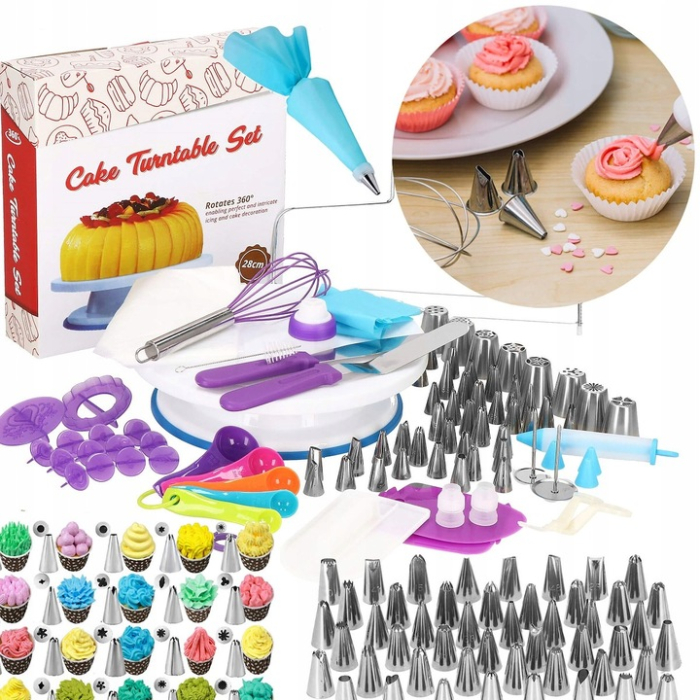 Set patiserie cu platou rotativ, 137 piese cu sabloane pentru ornarea prajiturilor [9]