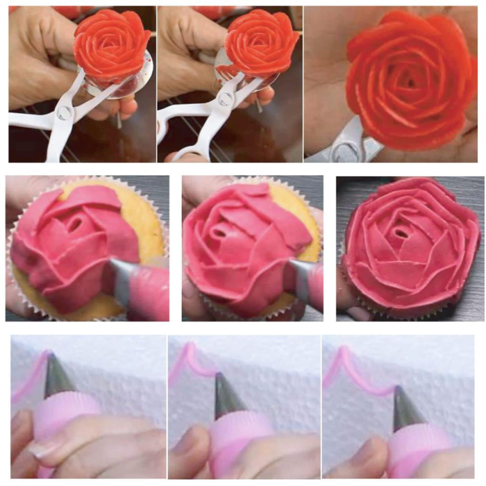 Set patiserie cu platou rotativ, 37 piese cu sabloane pentru ornarea prajiturilor [14]