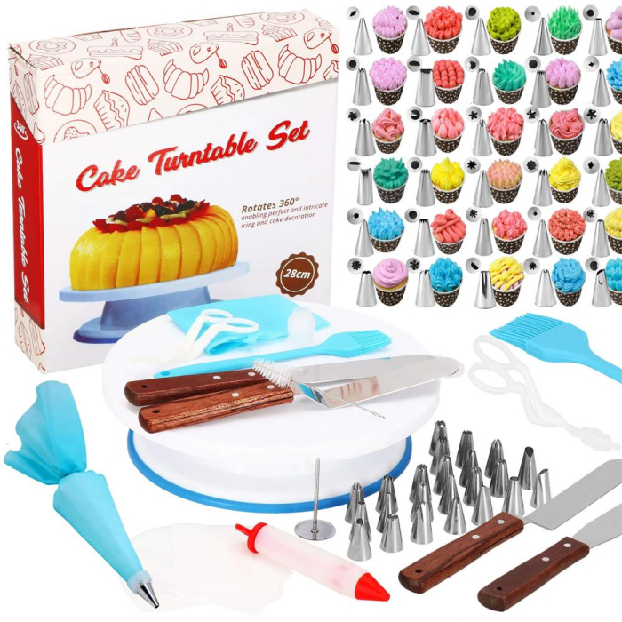 Set patiserie cu platou rotativ, 37 piese cu sabloane pentru ornarea prajiturilor [23]