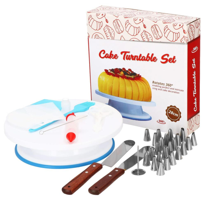 Set patiserie cu platou rotativ, 37 piese cu sabloane pentru ornarea prajiturilor [28]