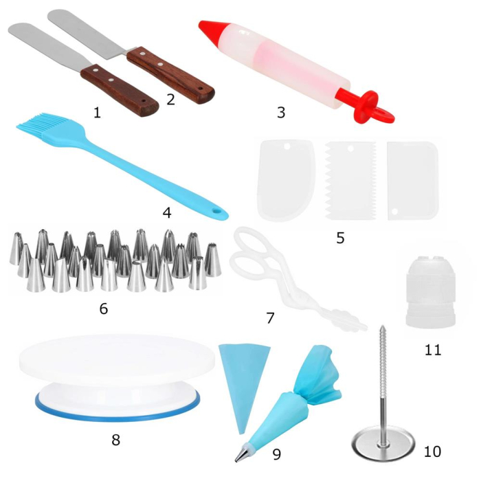 Set patiserie cu platou rotativ, 37 piese cu sabloane pentru ornarea prajiturilor [31]
