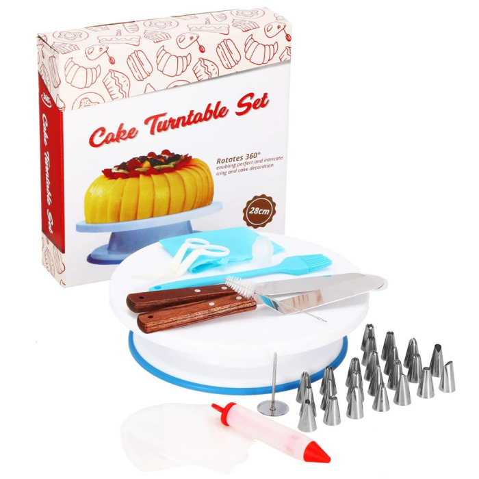 Set patiserie cu platou rotativ, 37 piese cu sabloane pentru ornarea prajiturilor [1]