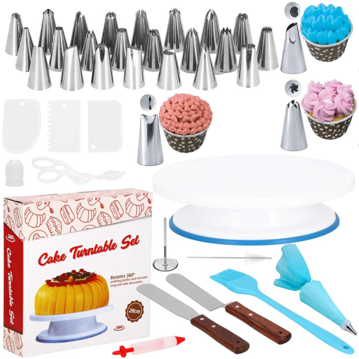 Set patiserie cu platou rotativ, 37 piese cu sabloane pentru ornarea prajiturilor [22]