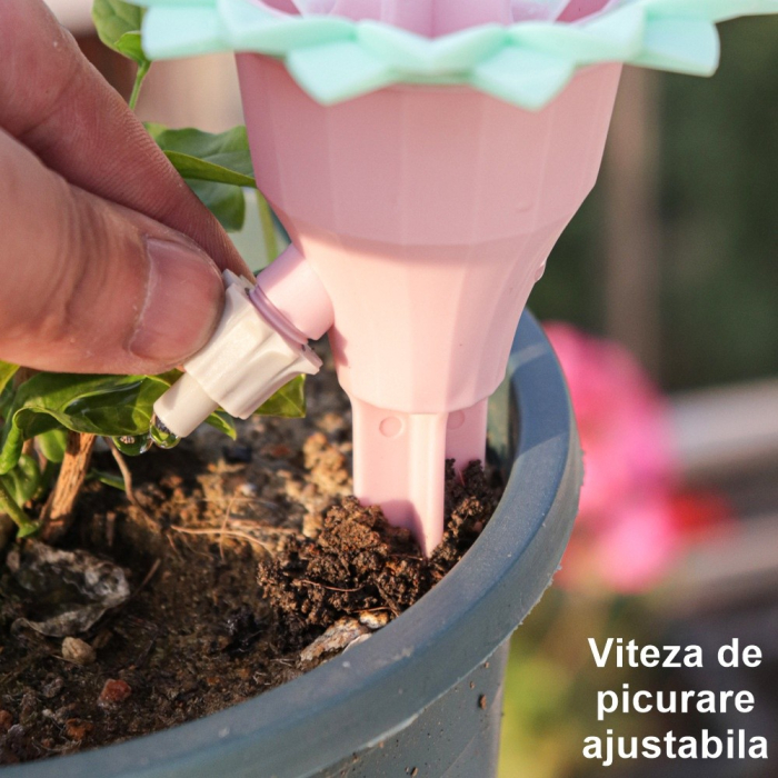 Set picuratoare cu valva pentru irigare , design floare, viteza reglabila, fixare prin infigere, practic, 16.8 x 9 cm, roz [4]