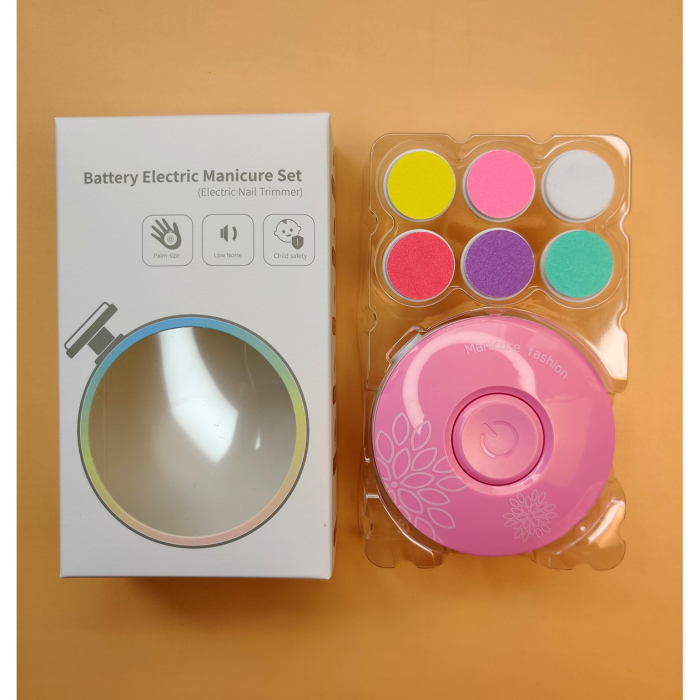 Set Pila Electrica cu Baterie, , pentru Copii si Bebelusi, din ABS, 6 Accesorii, Model cu Flori, 6.5 x 1.8 cm, Roz [3]