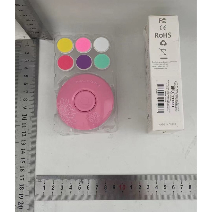 Set Pila Electrica cu Baterie, , pentru Copii si Bebelusi, din ABS, 6 Accesorii, Model cu Flori, 6.5 x 1.8 cm, Roz [6]