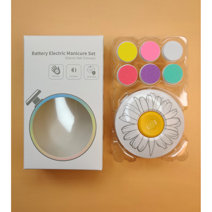 Set Pila Electrica pentru Copii si Bebelusi, , ABS, Incarcare USB, Model cu Flori, 6 Accesorii, cu Lumina LED, Alb [5]