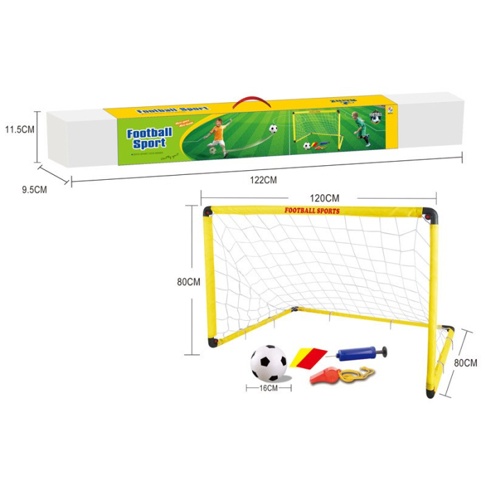 Set Poarta de Fotbal pentru Copii, , 80x120 cm, Minge, Cartonase, Pompa, Fluier, Interactiv, Distractiv, Galben [2]