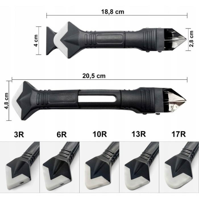 Set Racleta pentru Indepartare Adeziv, Racleta pentru Silicon si Lipici, 5 Capete din silicon, Dimensiune Inchisa 18.8 x 4 x 2.8 cm, Metal, Negru [13]