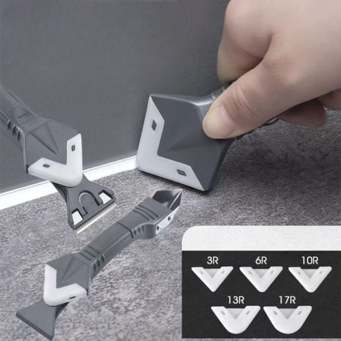 Set Racleta pentru Indepartare Adeziv, Racleta pentru Silicon si Lipici, 5 Capete din silicon, Dimensiune Inchisa 18.8 x 4 x 2.8 cm, Metal, Negru [5]