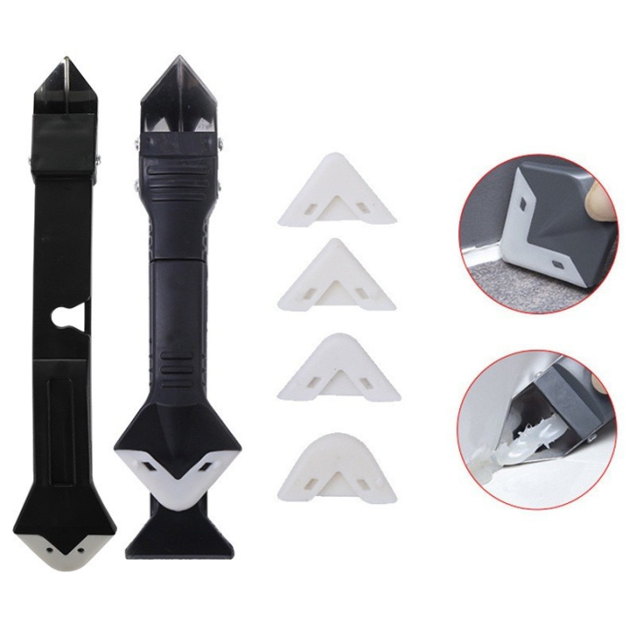 Set Racleta pentru Indepartare Adeziv, Racleta pentru Silicon si Lipici, 5 Capete din silicon, Dimensiune Inchisa 18.8 x 4 x 2.8 cm, Metal, Negru [8]