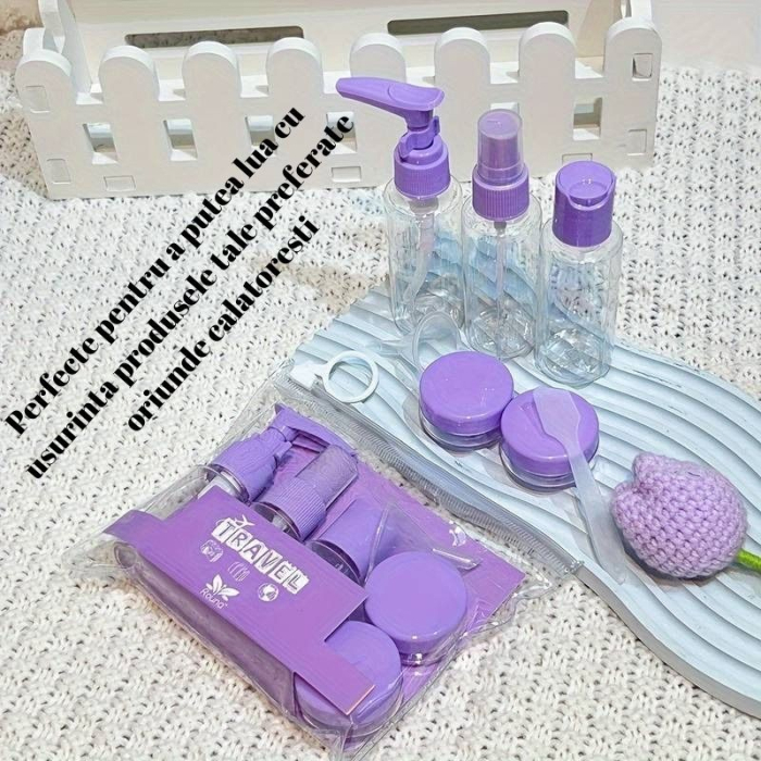 Set Recipiente pentru Cosmetice, , 5 Piese, cu Gentuta, pentru Calatorii, Reutilizabile, Mov, Material Plastic, 40 ml, 10g [3]