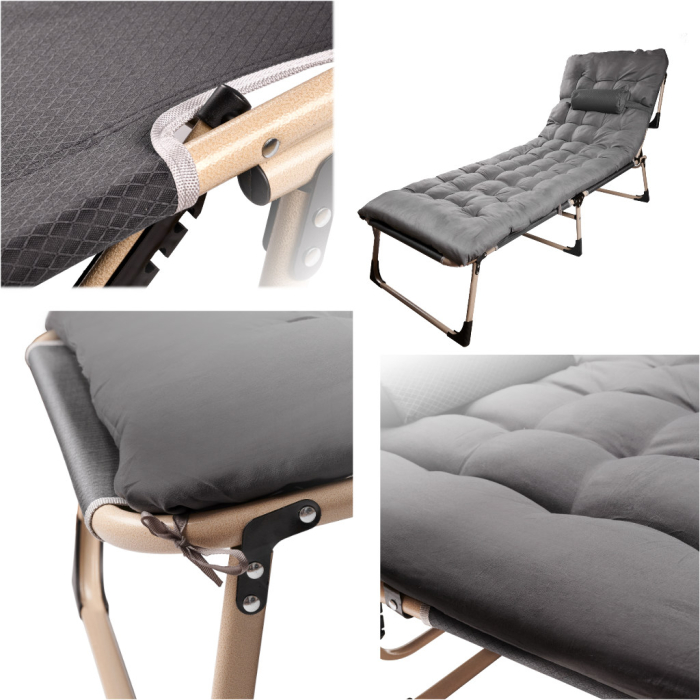 Sezlong pliabil cu 4 trepte, reglaj spatar, otel si material Oxford, 193x66x23 cm, gri [4]