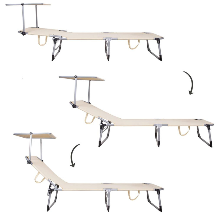 Sezlong pliabil cu parasolar, 188x57x38cm, sarcina 120kg, crem [10]