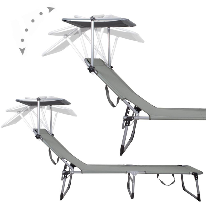 Sezlong pliabil cu parasolar, 188x57x38cm, sarcina 120kg, gri [9]