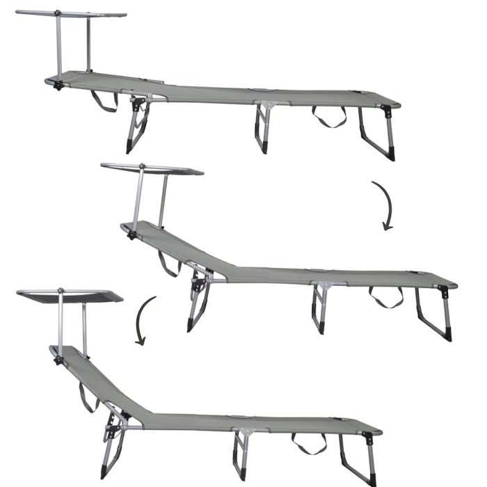 Sezlong pliabil cu parasolar, 188x57x38cm, sarcina 120kg, gri [10]