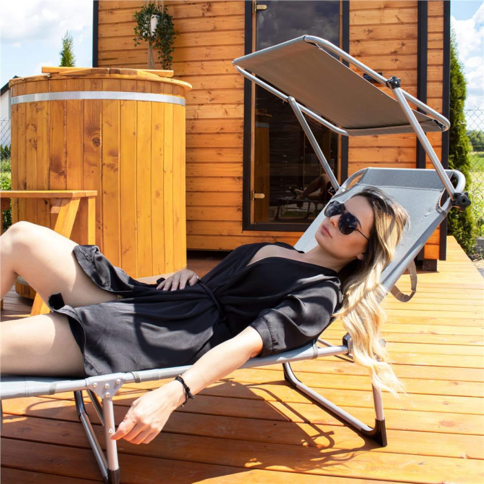 Sezlong pliabil cu parasolar, 188x57x38cm, sarcina 120kg, gri [4]