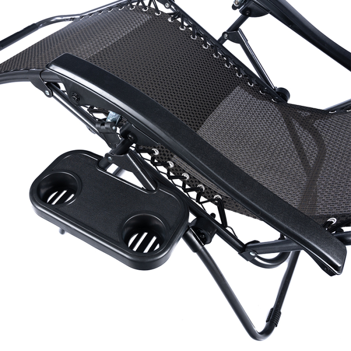 Sezlong pliabil cu parasolar si tetiera, reglabil in 2 pozitii, suport pahare, 174cm, gri [4]