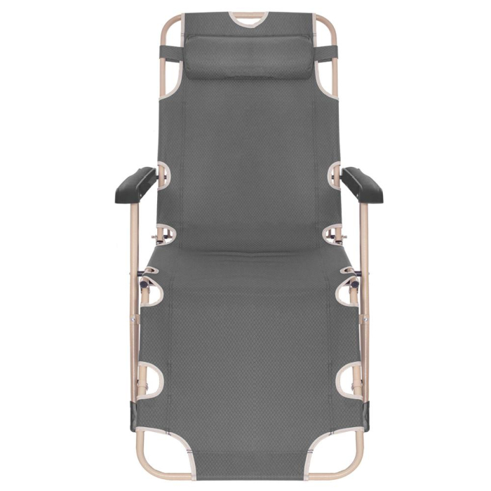 Sezlong pliabil cu perna si suport picioare reglabil, 176x66x92 cm, gri [5]