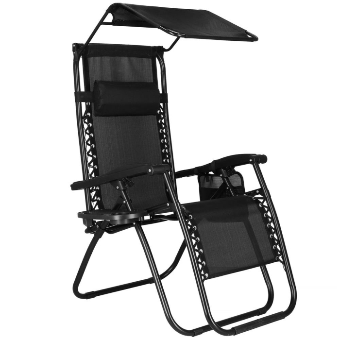 Sezlong pliabil SERSIMO GC3, Relax Zero Gravity cu parasolar, 175cm, negru [20]